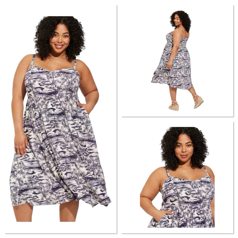 NWT Torrid Sleeveless Jungle Toile Midi Sweetheart Dress Size 4X Lenny Smocked